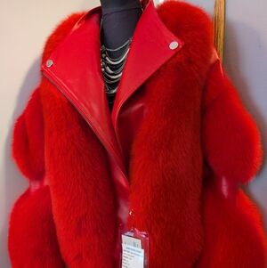 Luxurious Red Fox And Leather Fur Jacket